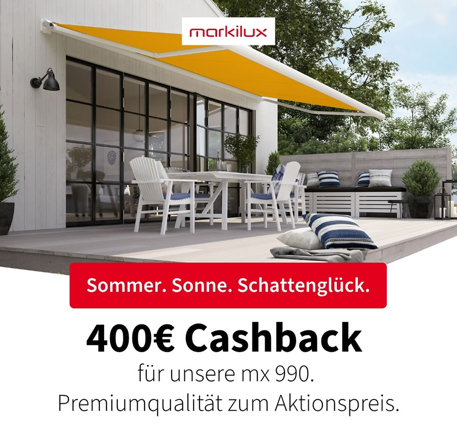 Markilux, Cashback-Aktion, bis zum 31. August 2026 